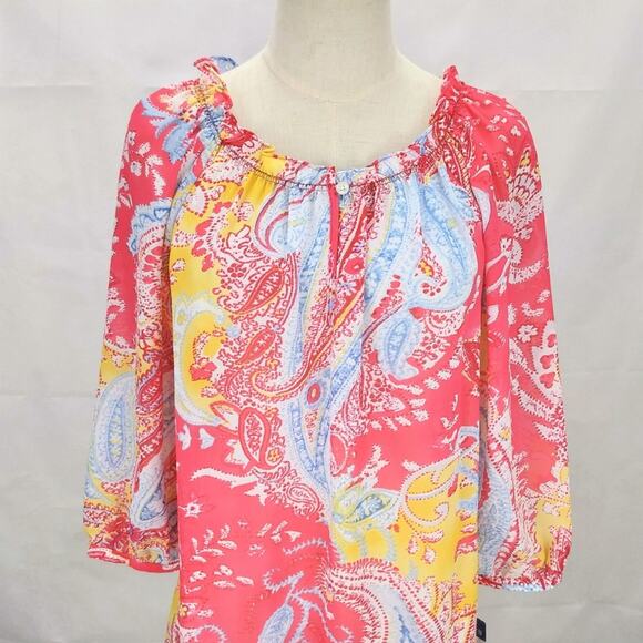 Chaps Multi Color Paisley Scoop Neck Blouse Top - Picture 5 of 6